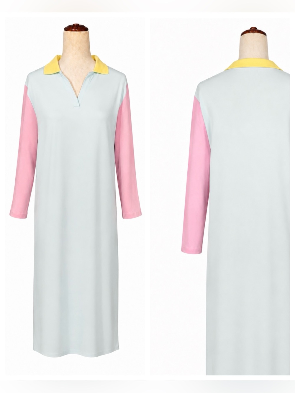 Lands' End Pastel Polo Nightgown, mint green, Pink, Yellow- retro 80s sleepwear